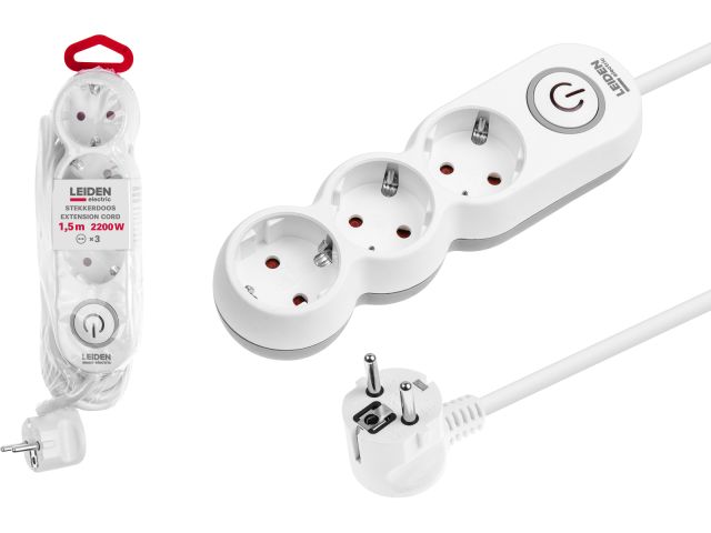 Extension cord, 3 sockets with switch; 1,5m; with grounding; 3х0,75 LEIDEN ELECTRIC