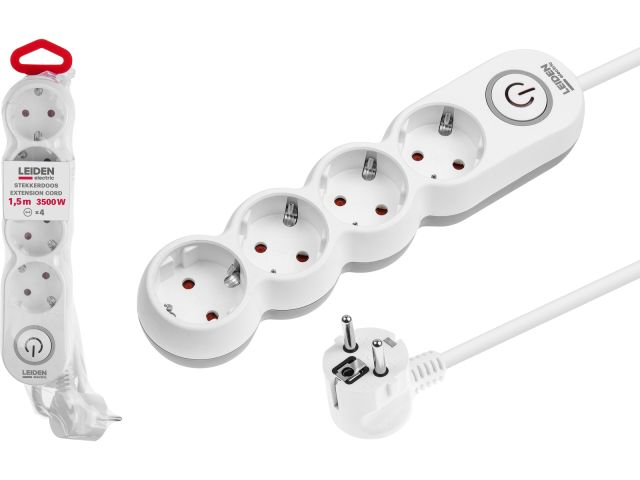 Extension cord, 4 sockets with switch; 1,5m; with grounding; 3х1,5 LEIDEN ELECTRIC