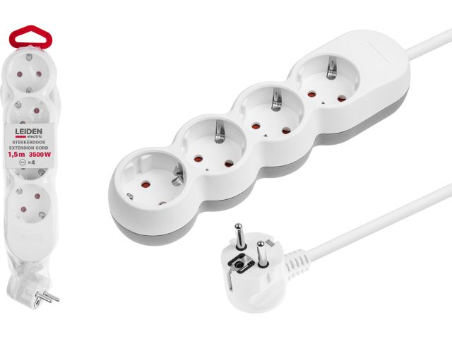 Extension cord, 4 sockets; 1,5m; with grounding; 3х1,5 LEIDEN ELECTRIC
