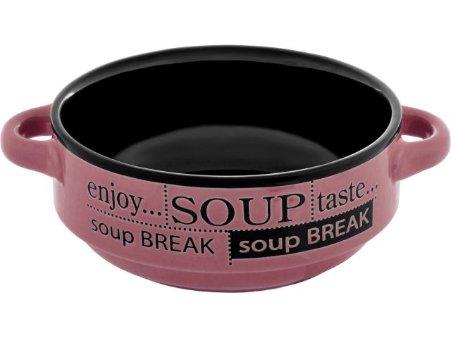 Ceramic soup bowl, 140 mm, round, Gaspacho series, black and pink, PERFECTO LINEA