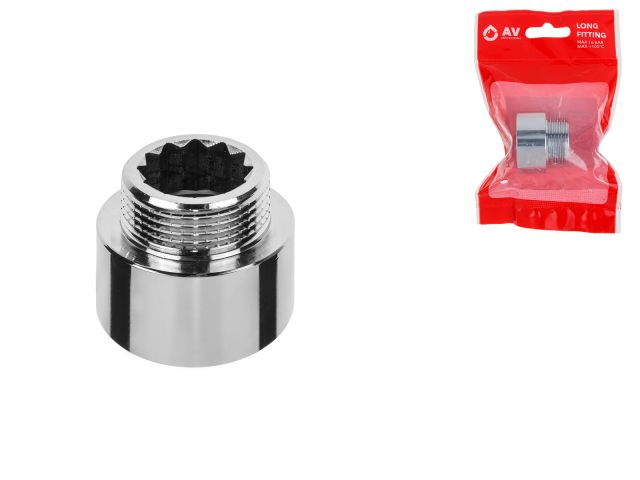 Long fitting 3/4" f.-m. x 15 mm reinforced CHROME, AV Engineering