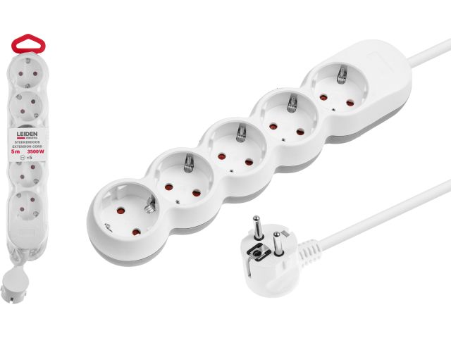 Extension cord, 5 sockets; 5m; with grounding; 3х1,5 LEIDEN ELECTRIC