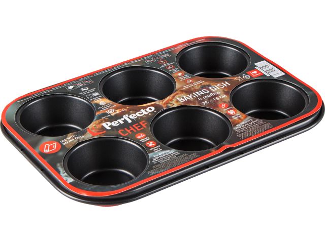 Baking dish, rectangular, 6 muffins, 26x18 cm, non-stick coating, CHEF, PERFECTO LINEA